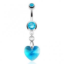 Piercing nombril cristal 35 - Cristal cœur pendant bleu-clair