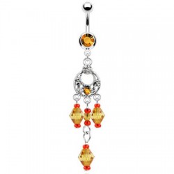 Piercing nombril chandelier et breloques oranges (D89)