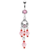 Piercing nombril chandelier et breloques roses (D89)