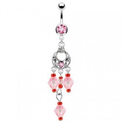 Piercing nombril chandelier et breloques roses (D89)