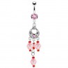 Piercing nombril chandelier et breloques roses (D89)