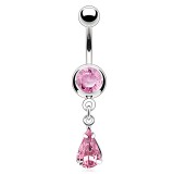 Piercing nombril goutte rose pendante (D93)
