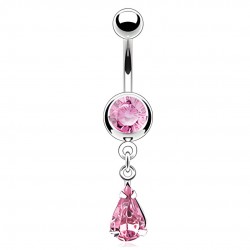 Piercing nombril goutte rose pendante (D93)