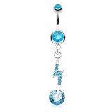 Piercing nombril éclair avec strass et zircone rond bleu-clair (D09)
