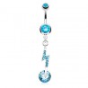 Piercing nombril éclair avec strass et zircone rond bleu-clair (D09)