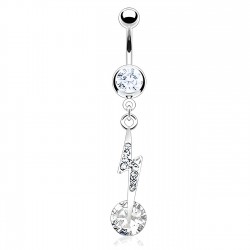 Piercing nombril éclair avec strass et zircone rond transparent (D09)