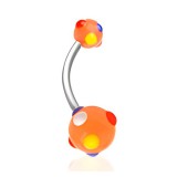 Piercing nombril UV 71 - Bonbon orange avec perles multicolores
