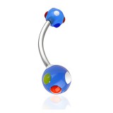 Piercing nombril UV 71 - Bonbon bleu avec perles multicolores