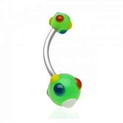 Piercing nombril UV 71 - Bonbon vert avec perles multicolores