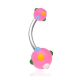 Piercing nombril UV 71 - Bonbon rose avec perles multicolores