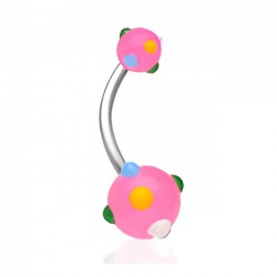 Piercing nombril UV 71 - Bonbon rose avec perles multicolores