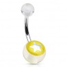 Piercing nombril UV 72 - étoile brillante sur fond jaune