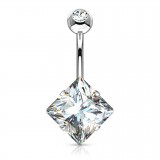 Piercing nombril cristal 58 - Losange plat transparent