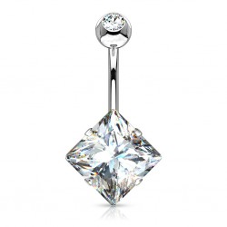 Piercing nombril cristal 58 - Losange plat transparent