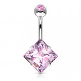 Piercing nombril cristal 58 - Losange plat rose