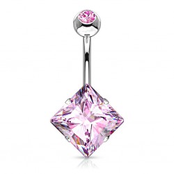 Piercing nombril cristal 58 - Losange plat rose