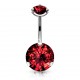 Piercing nombril cristal 21 - Double cristal rond plat rouge