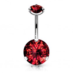 Piercing nombril cristal 21 - Double cristal rond plat rouge
