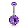 Piercing nombril cristal 21 - Double cristal rond plat lilas