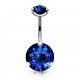 Piercing nombril cristal 21 - Double cristal rond plat bleu