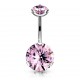 Piercing nombril cristal 21 - Double cristal rond plat rose