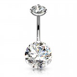 Piercing nombril cristal 21 - Double cristal rond plat transparent