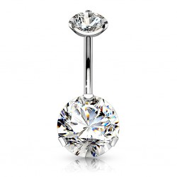 Piercing nombril cristal 21 - Double cristal rond plat transparent