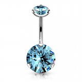Piercing nombril cristal 21 - Double cristal rond plat bleu-clair