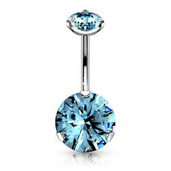 Piercing nombril cristal 21 - Double cristal rond plat bleu-clair