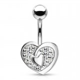 Piercing nombril cœur 83 - Gris et plat avec cristaux transparents