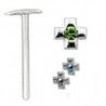 Piercing nez pliable 0.5mm Petite croix avec strass vert central (70)