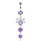 Piercing nombril nœud papillon 01 - Trois zircones ronds lilas