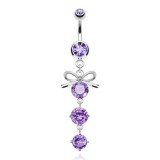 Piercing nombril nœud papillon 01 - Trois zircones ronds lilas