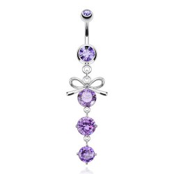 Piercing nombril nœud papillon 01 - Trois zircones ronds lilas