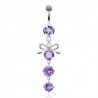 Piercing nombril nœud papillon 01 - Trois zircones ronds lilas