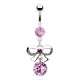 Piercing nombril nœud papillon 03 - Zircone rond pendant rose