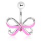 Piercing nombril nœud papillon 04 - Quatre cristaux et coloration rose