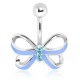 Piercing nombril nœud papillon 04 - Quatre cristaux et coloration bleu-clair