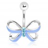 Piercing nombril nœud papillon 04 - Quatre cristaux et coloration bleu-clair