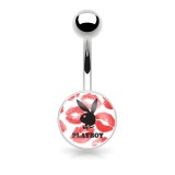 Piercing nombril logo Playboy lapin noir et lèvres rouges