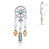 Piercing nombril attrape rêve 08 - Inversé cristal bleu-clair