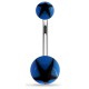 Piercing nombril UV 47 - Boules bleues étoiles noires