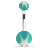 Piercing nombril UV 47 - Boules bleu-clair étoiles blanches