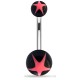 Piercing nombril UV 47 - Boules noires étoiles roses