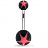 Piercing nombril UV 47 - Boules noires étoiles roses