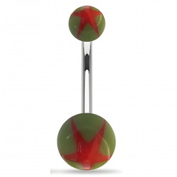 Piercing nombril UV 47 - Boules vertes étoiles rouges