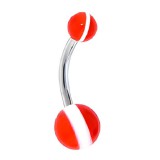 Piercing nombril UV 52 - Boule rouge rayure blanche