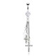 Piercing nombril croix 17 - Trois chainettes cristal transparent
