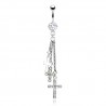 Piercing nombril croix 17 - Trois chainettes cristal transparent