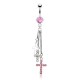 Piercing nombril croix 17 - Trois chainettes cristal rose